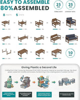 SERWALL HDPE Outdoor Loveseat with Cushions, All Weather Use Outdoor Loveseat Sofa, Brown Frame/Grey Cushion - Photo 7