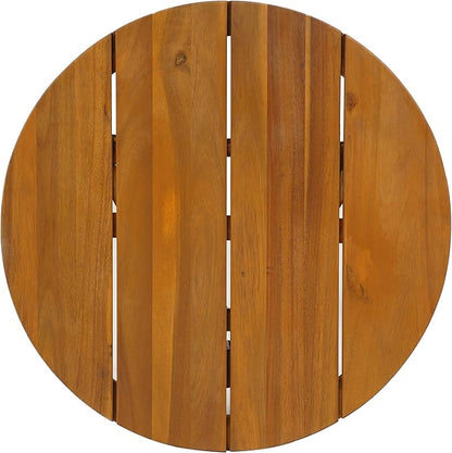 Christopher Knight Home Esther Small Outdoor Round Side Table, Slat Panel Coffee Table, Acacia Wood Side Desk for Backyard Balcony Garden, Weather Resistant Small Patio End Table, Teak