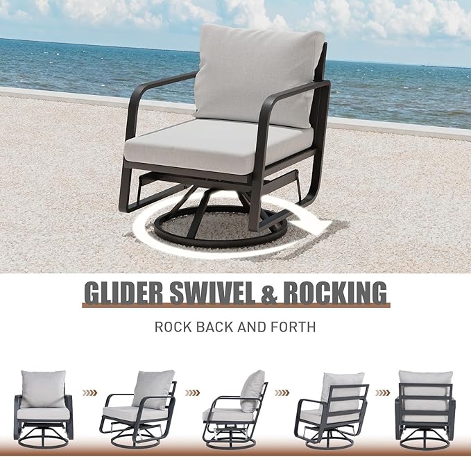 Patio Chairs Swivel Rocker Set: 1Set Aluminum Alloy Ensemble with 360° Swivel Rocking Chairs, Rust-Resistant Frame Cushions -Perfect for Backyard/Deck/Porch/Balcony Decoration (1 Swi vel Chair Only)