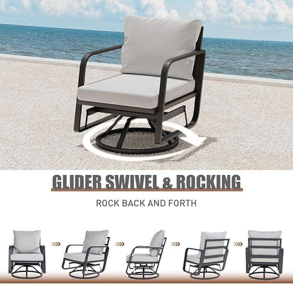 Patio Chairs Swivel Rocker Set: 1Set Aluminum Alloy Ensemble with 360° Swivel Rocking Chairs, Rust-Resistant Frame Cushions -Perfect for Backyard/Deck/Porch/Balcony Decoration (1 Swi vel Chair Only)