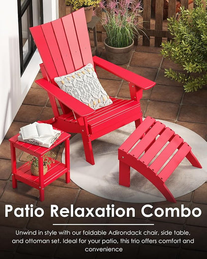 GREENVINES Folding-Adirondack-Chairs-Set-of-4 | HDPE Plastic | Arch Series | Fire Pit Chair | All Weather | for Outdoor Patio Deck Backyard Poolside | Red