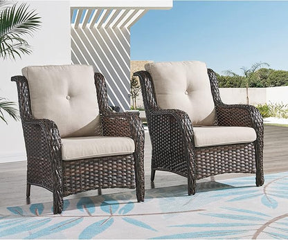 HUMMUH Outdoor Furniture 5 Pieces Patio Furniture Set Wicker Outdoor Sectional Sofa with 2 Patio Chairs,Ottomans