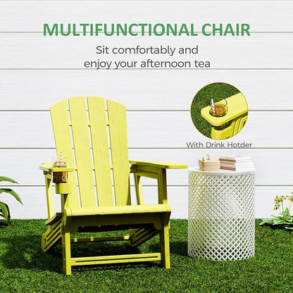FONTOI Adirondack Chair, Outdoor Weather Resistant Lawn Furniture, Plastic Adirondack Chair with Cup Holder, 400 LBS Capacity Recliner, Garden Backyard Patio Without Screws Install, Yellow