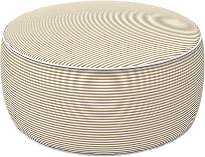 LVTXIII Outdoor Inflatable Ottoman, 21"x21"x9" Patio Fade-Resistant Footrest Stool with Handle, Portable Round Ottoman Pouf for Patio Garden, Camping or Home Use, Stripe Beige