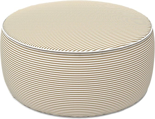 LVTXIII Outdoor Inflatable Ottoman, 21"x21"x9" Patio Fade-Resistant Footrest Stool with Handle, Portable Round Ottoman Pouf for Patio Garden, Camping or Home Use, Stripe Beige