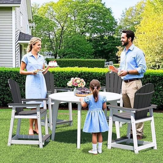 Outdoor Tall Adirondack Chair, HDPE Weather Resistant Outdoor Chair for Garden, Perfect for High Top Table & Chairs on Your Balcony, Capacity 400LBS, Grey