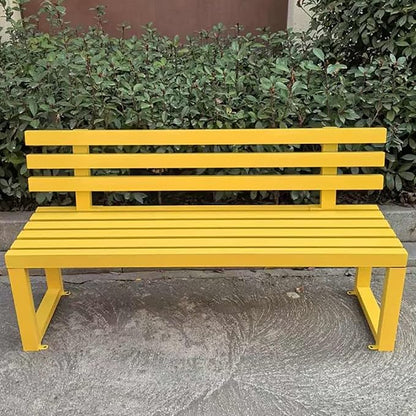 Outdoor Metal Garden Bench, Patio Park Benches Weatherproof, Colorful Front Porch Bench with Backrest, for Outside, Porch, Backyard, Lawn, Balcony(Yellow,150cm/59in)
