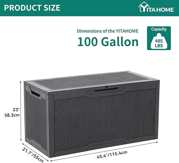 YITAHOME 100 Gallon Large Resin Deck Box Outdoor Storage Boxes for Patio Furniture, Outdoor Cushions - Photo 6
