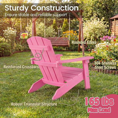 Giantex Kids Adirondack Chair, All-Weather HIPS Children's Outdoor Chair w/Ergonomic Design, Toddler Lawn Chairs for Age 3-8, Kids Beach Chair for Garden Patio Backyard (1,Pink)
