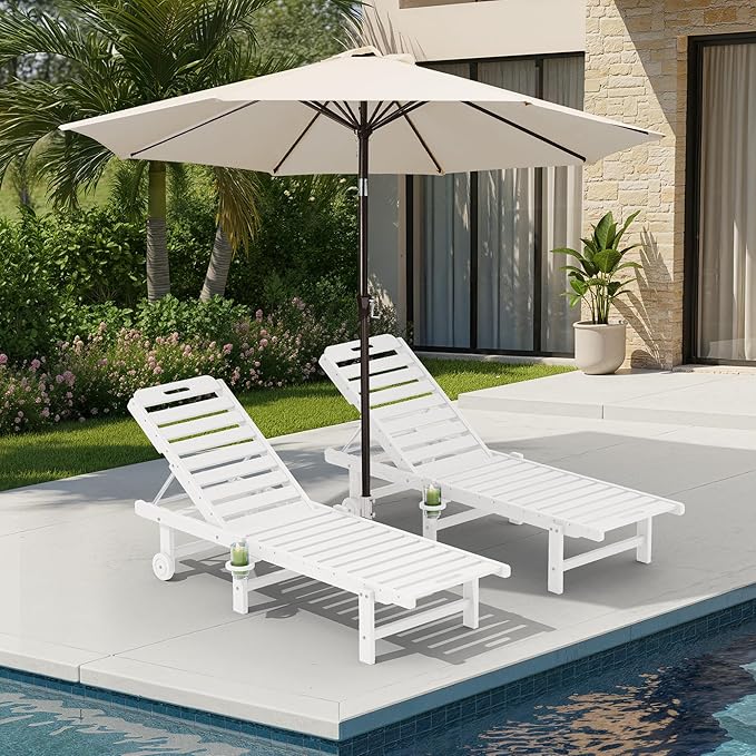 SERWALL Outdoor Chaise Lounge Set of 2 with 9FT Patio Umbrella - Photo 1