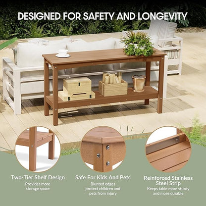 WestinTrends Malibu 55" Outdoor Patio HDPE Adirondack 2-Tier Shelf Console Table, Teak