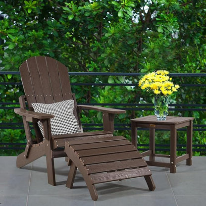 Adirondack Ottoman Set of 2, Plastic Folding Adirondack Footstool, All Weather Ottoman for Adirondack Chairs, Widely Used for Outdoor, Porch, Patio, Garden, Poolside, Fire Pits - Brown