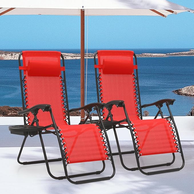 MoNiBloom Zero Gravity Chair Outdoor Folding Patio Lounge Chair for Outside Reclining Lawn Chair Recliner Beach Chair for Adults, Red