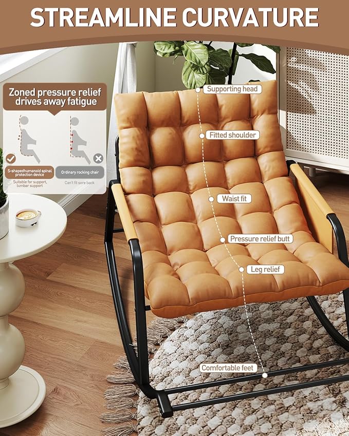 Oversized Indoor Rocking Chair, Plush Papasan Chair with Comfy Padded Cushions & Side Pocket, for Patio Garden, Porch - Photo 6