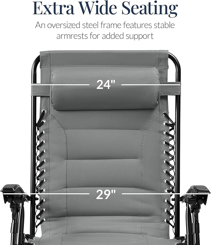 Best Choice Products Oversized Padded Zero Gravity Chair, Folding Outdoor Patio Recliner - Photo 3