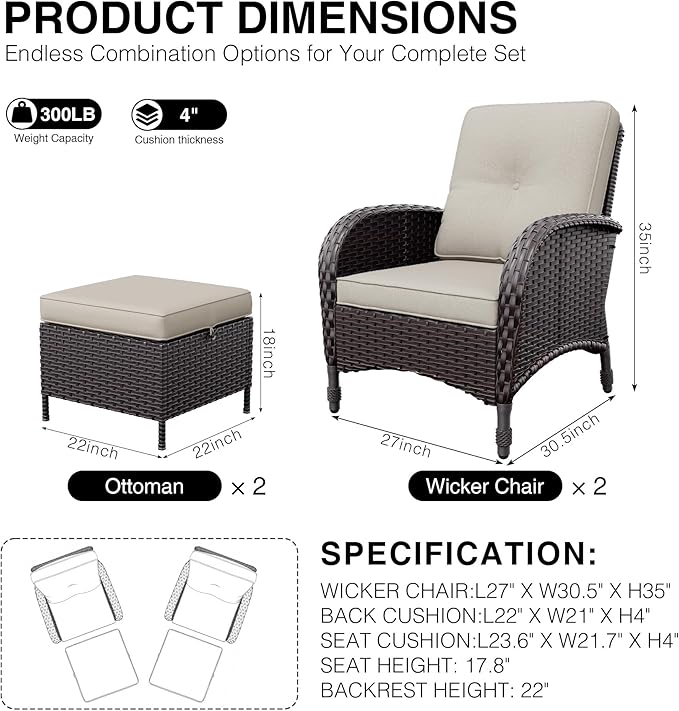 Joyside Wicker Patio Chairs, 4 Piece Rattan Outdoor Furniture with Thickened Cushions, High Back, Deep Seating - Photo 2