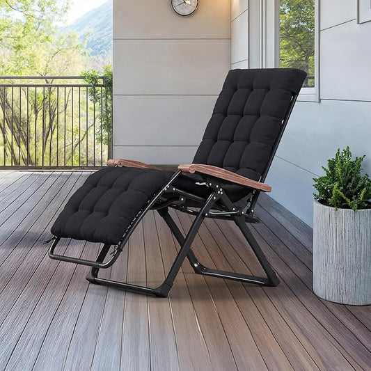 PURPLE LEAF Oversized Outdoor Reclining Chair Patio Zero Gravity Chaise Lounge Folding Chair with Removable Cushion Adjustable Headrest for Lawn Camping Beach Pool Black