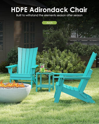 GREENVINES Folding-Adirondack-Chairs-Set-of-4 | HDPE Plastic | Arch Series | Fire Pit Chair | All Weather | for Outdoor Patio Deck Backyard Poolside | Aqua