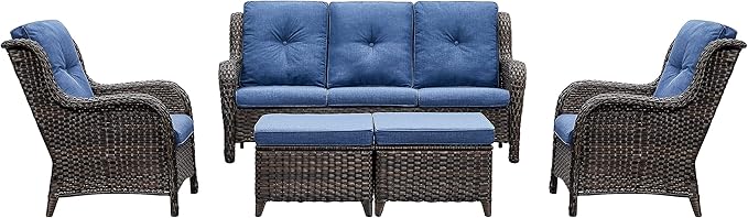 Rilyson Outdoor Furniture Set, 5-Piece Patio Rattan Wicker Sectional Sofa Set with 3-Seat Couch, 2 Armchairs - Photo 1