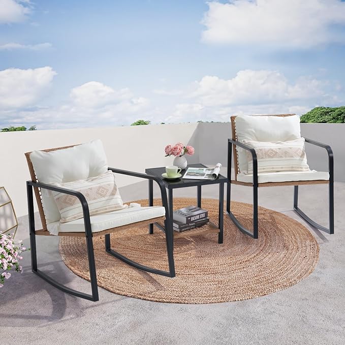 Verano Garden 3 Pieces Rocking Bistro Set, Small Wicker Patio Furniture Set - Photo 6
