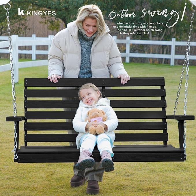 KINGYES Outdoor Hanging Porch Swing Set of 4, 2 Seat Patio Chair With Cup Holders - Photo 6