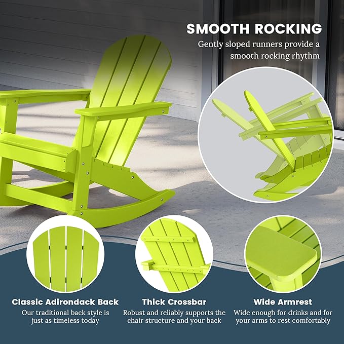 WO WESTIN OUTDOOR HDPE Laguna Outdoor Rocking Poly Adirondack Chair (Set of 2), Lime
