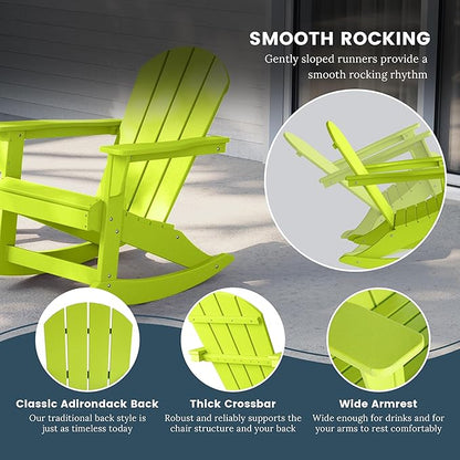 WO WESTIN OUTDOOR HDPE Laguna Outdoor Rocking Poly Adirondack Chair (Set of 2), Lime