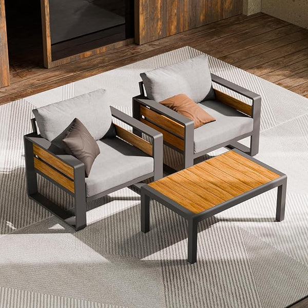ZANDOR Aluminum Outdoor Patio Furniture - 2 Pcs Armchairs and Coffee Table - Photo 1