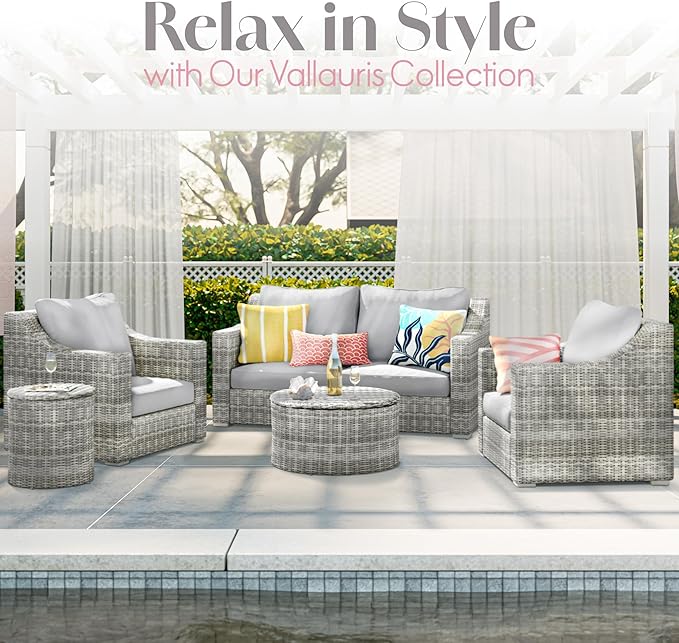 Elle Decor Vallauris Patio Outdoor Furniture Collection, Premium All Weather Wicker, Arm Chair, Gray - Photo 2