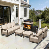 6 Pieces Metal Wicker Patio Furniture Set - 75" Sofa, Two Swivel Chairs and Two Ottomans - Photo 1