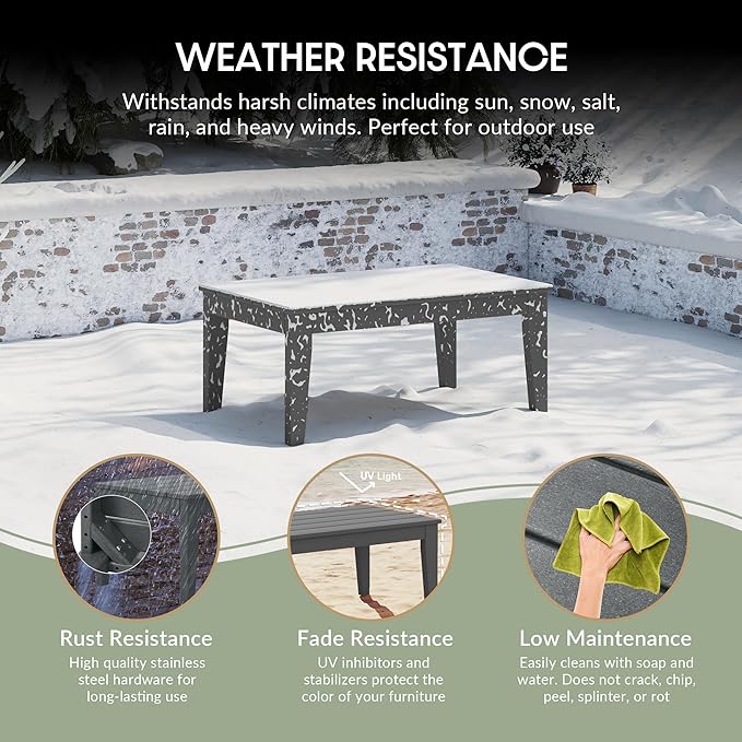 WestinTrends Malibu Low Outdoor HDPE Patio Rectangle Coffee Table, Gray