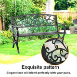 50" Weatherproof Outdoor Metal Garden Bench for 2, Floral Backrest & Arch Legs, Stylish Patio Seating, Ideal for Lawn - Photo 3