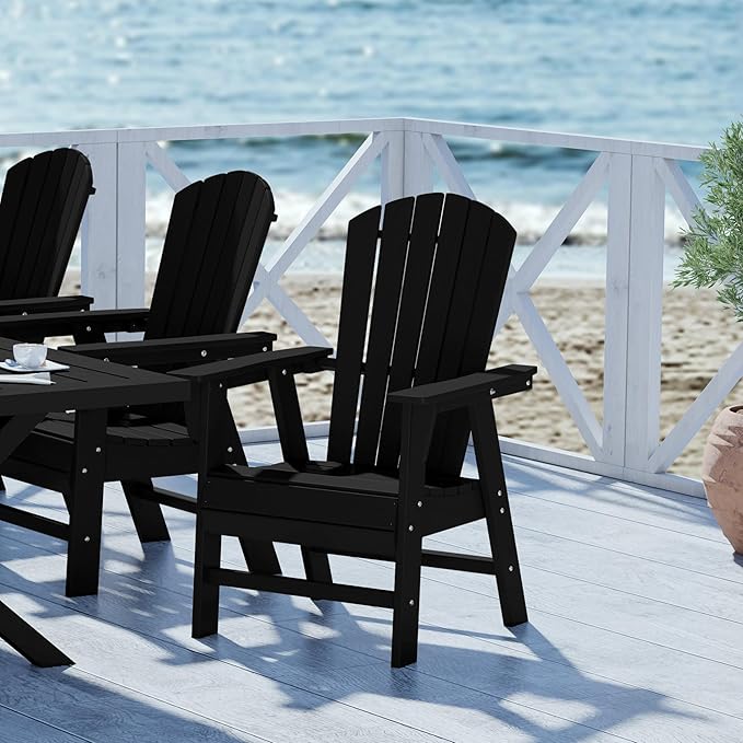 WestinTrends Dylan Outdoor Patio Shell-Back Adirondack Dining Chair Weather Resistant Black