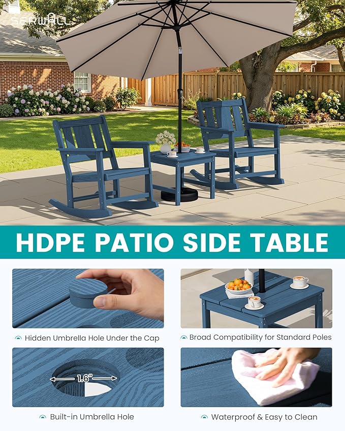SERWALL Outdoor Rocking Chairs Set of 2 with Side Table, All-Weather HDPE 3 Piece Patio Furniture Set - Photo 8