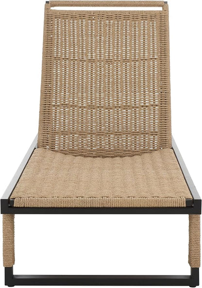SAFAVIEH Outdoor Patio Furniture Collection - Arman Black Metal & Heather Tan Rope Chaise Lounge Chair, 6 Reclining Positions, No Cushion (PAT7548A)