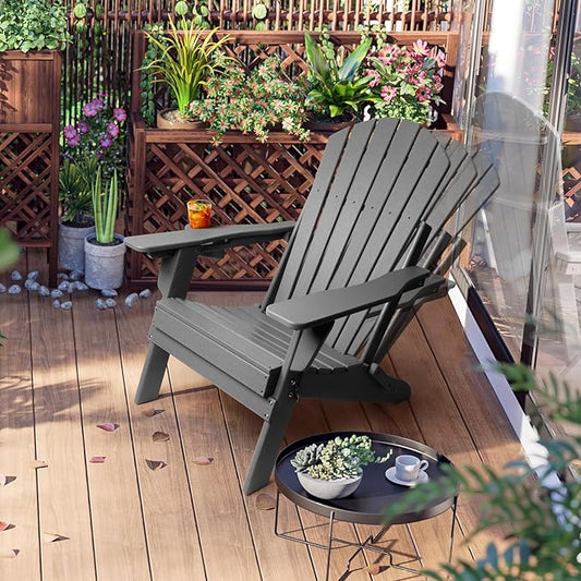 FUNBERRY Folding Adirondack Chairs Set of 2 with Adjustable Backrest, HDPE All Weather Fire Pit Chairs with Cup Holder
