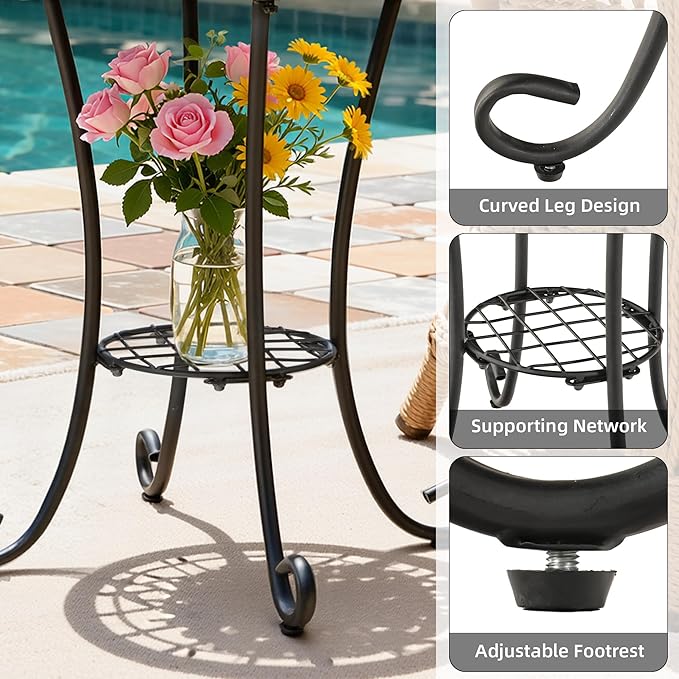 Side Table Outdoor, Mosaic Patio Table with Planter Stand, 22" H Iron Coffee End Table - Photo 7