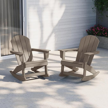 WestinTrends Malibu 2 Piece Set Outdoor/Patio Poly Adirondack Rocking Chairs (2 Seater), Weathered Wood