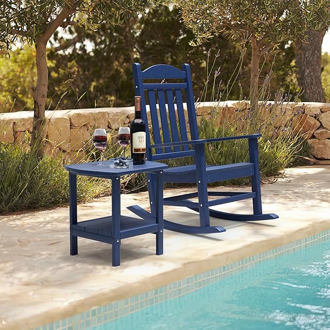 TORVA Patio Adirondack Side Table, Outdoor End Tables All-Weather Resistant HDPE Humidity-Proof Long Time Use for Deck, Lawn,Garden, Porch, Backyard End Table（Navy Blue）(2 Tier)