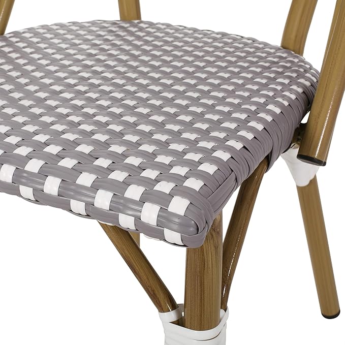 Christopher Knight Home Gwendolyn Outdoor French Bistro Chairs (Set of 4), Gray + White + Bamboo Print Finish - Photo 4