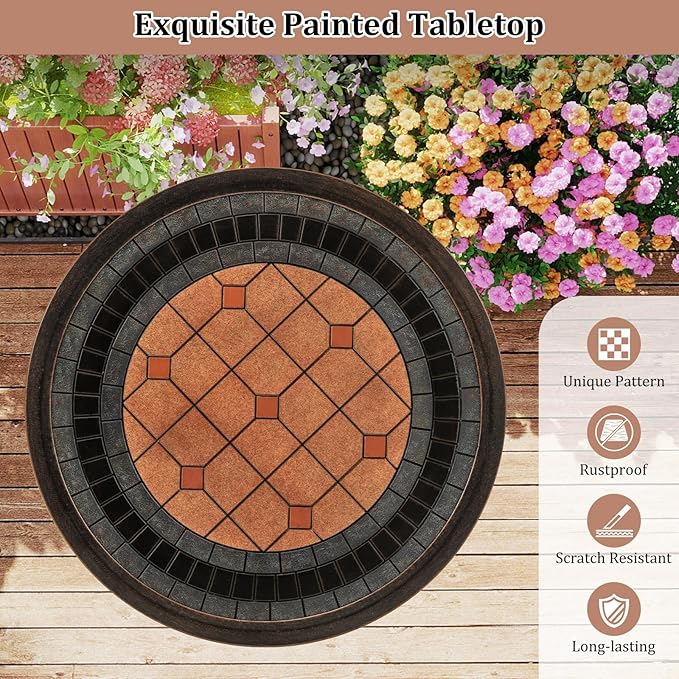 HAPPYGRILL 24” Patio Side Table, Outdoor Cast Aluminum End Table w/Painted Tabletop & Cross-Shaped Base, Mid Century Coffee Table Decorative Accent Table for Living Room Backyard Garden