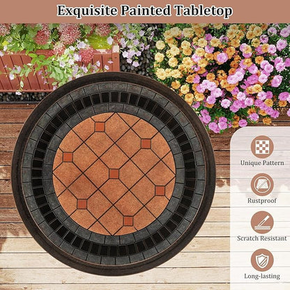 HAPPYGRILL 24” Patio Side Table, Outdoor Cast Aluminum End Table w/Painted Tabletop & Cross-Shaped Base, Mid Century Coffee Table Decorative Accent Table for Living Room Backyard Garden