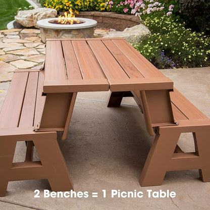 Convert-a-Bench Gen 1 2-in-1 Outdoor Convertible Bench to Picnic Table | Space-Saving, Weather-Resistant Patio Furniture for Yard, Deck, Garden | Easy Assembly & Durable - 1 Bench/Order, Sierra Timber