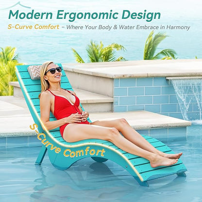 Pool Lounge Chairs - Anti-Floating HDPS Design for Pools & Backyard Sun Decks, Weighted Pool Chairs and Lounges for Poolside or Outside, Includes Headrest, Aruba Blue