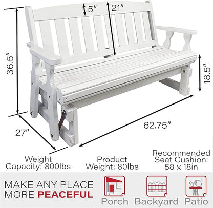 Amish Casual Heavy Duty 800 Lb Mission Pressure Treated Porch Glider (5 Foot, Semi-Solid White Stain)