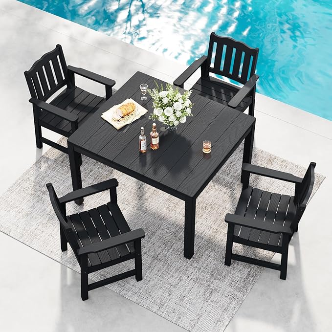 Stoog 5 Pieces Patio Dining Sets, All-Weather HIPS Material & Aluminum Frame Dining Table with Umbrella Hole - Photo 1