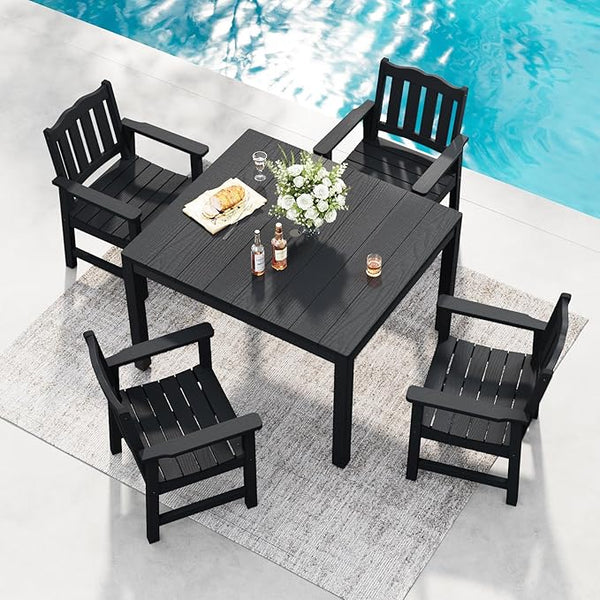 Stoog 5 Pieces Patio Dining Sets, All-Weather HIPS Material & Aluminum Frame Dining Table with Umbrella Hole - Photo 1