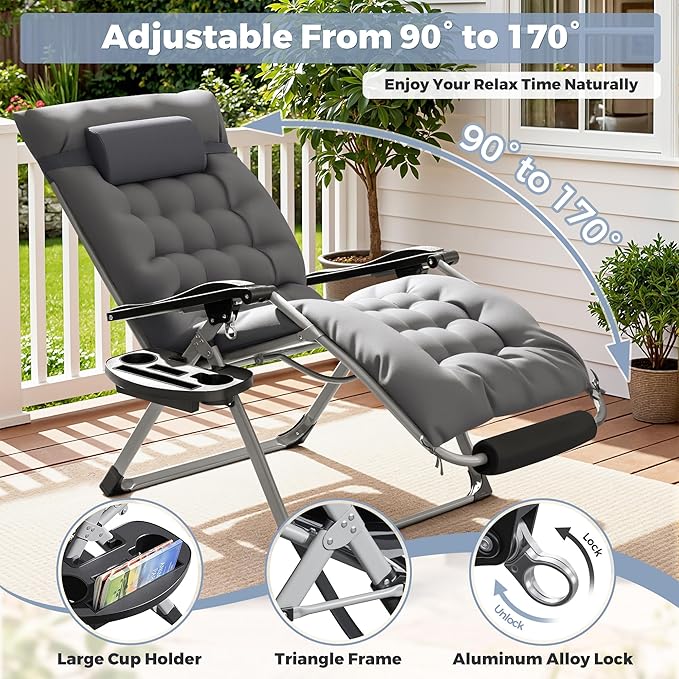Homall Oversized Zero Gravity Chair, 32In Recliner Lounge Chair with Removable Soft Cushion and Cup Holder - Photo 4