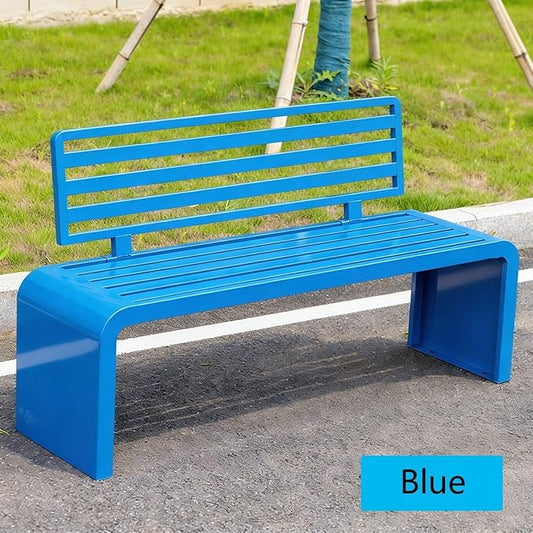 Metal Garden Bench, Outdoor Benches Weatherproof 100/120/150/180 Cm Patio Bench with Backrest, Park Benches Seat for Outside Picnic Yard Front Porch Outdoor Furniture Deco(Blue,180 cm/70.87 in)