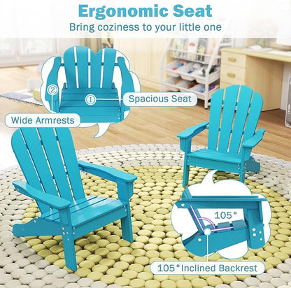 Costzon Kids Adirondack Chair, All-Weather HDPE Patio With High Backrest, Armrests, Fire Pit for Ages 3-8, Indoor Outdoor Lounge for Garden, Lawn, Yard (1,Turquoise)